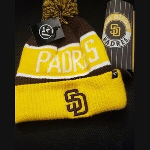 New SD Padres Bold Knit Pom Beanie - Yellow and Brown